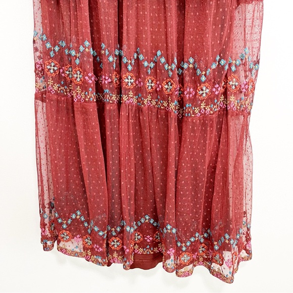 BOGO! NEW Sundance Sunset City Midi Dress Embroidered Mesh Brick Red Medium - Picture 5 of 11